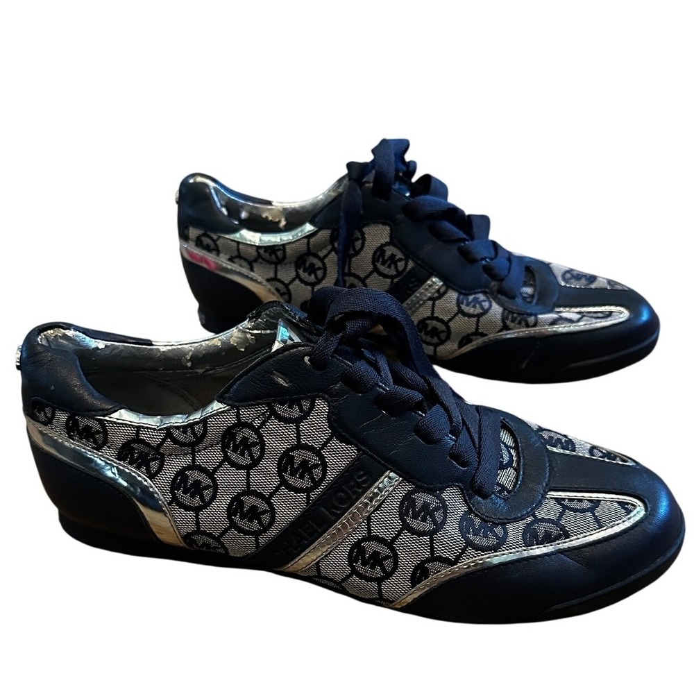 Michael Kors Navy And Silver Monogram Sneakers Women's 8.5